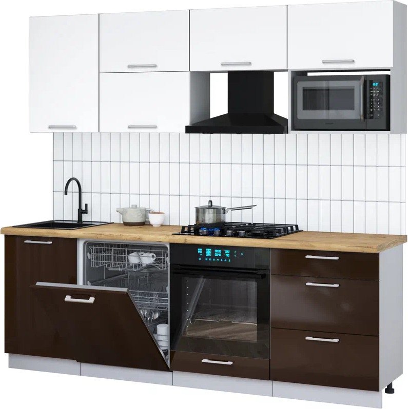 

Готовая кухня Интерлиния Мила Gloss 2.3-ПМ2 (шоколад глянец/белый/дуб бунратти)