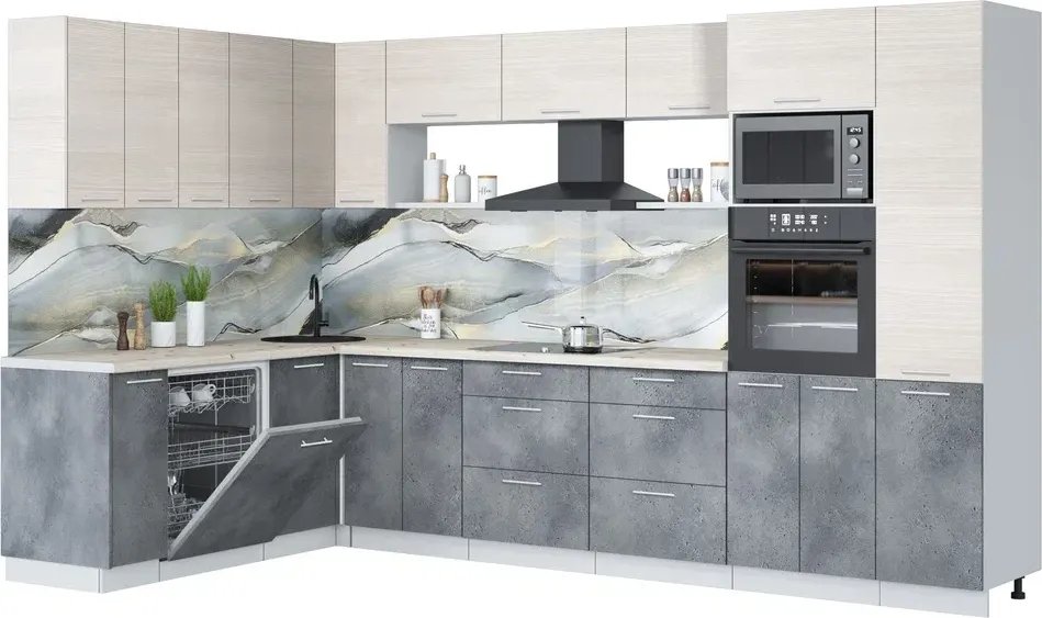 

Готовая кухня Интерлиния Мила Лайт 1.896х3.38 (вудлайн кремовый/бетон портленд/бискайская сосна)