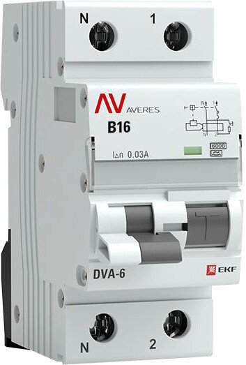 

Дифференциальный автомат EKF Averes DVA-6 2P 16А 30мА (B) 6кА тип A rcbo6-1pn-16B-30-a-av