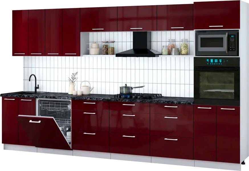 

Готовая кухня Интерлиния Мила Gloss 3.6-ПМ1-2 (бордовый глянец/бордовый глянец/кастилло темный)