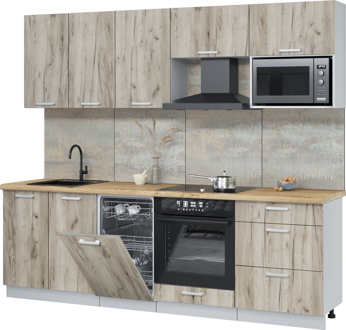 

Готовая кухня Интерлиния Мила Лайт 2.45-ПМ4 (дуб серый/дуб серый/дуб бунратти)