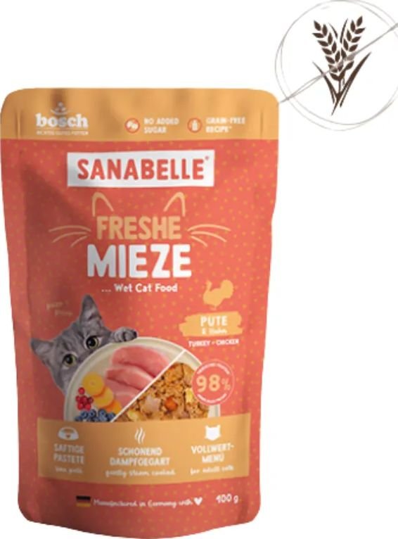 

Пресервы Bosch Sanabelle Freshe Mieze Индейка с Курицей 0.1 кг