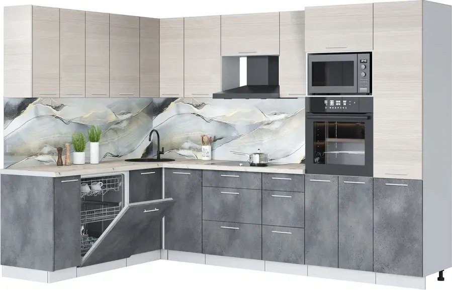 

Готовая кухня Интерлиния Мила Лайт 1.896х2.98 (вудлайн кремовый/бетон портленд/бискайская сосна)