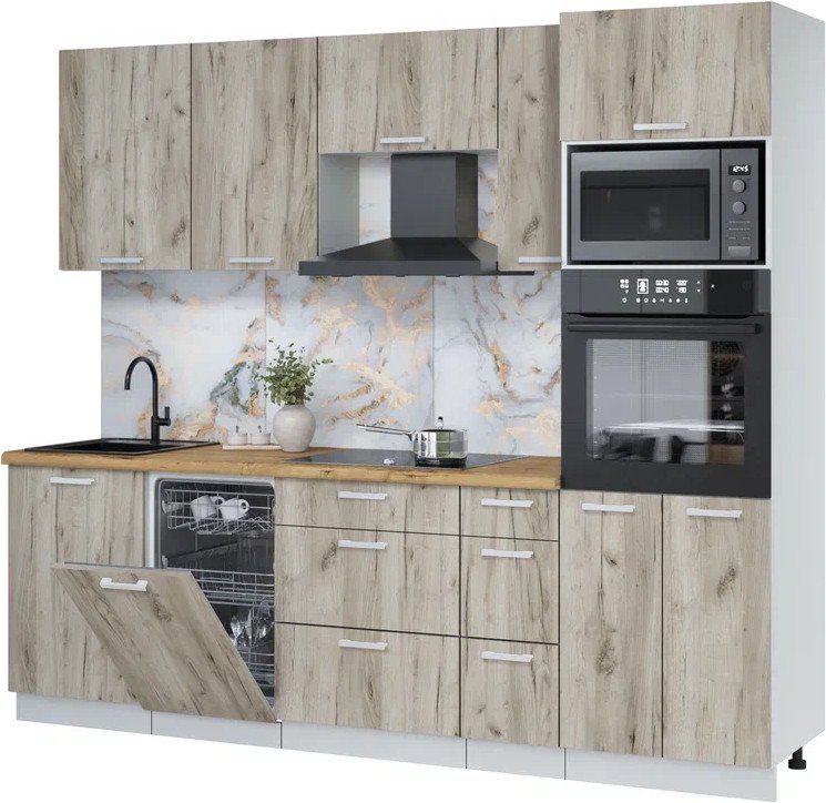 

Готовая кухня Интерлиния Мила Лайт 2.45-ПМ3 (дуб серый/дуб серый/дуб бунратти)