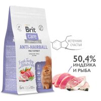 Сухой корм для кошек Brit Care Superpremium Anti-Hairball с белой рыбой и индейкой (вывод шерсти) 7 кг