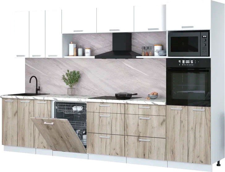 

Готовая кухня Интерлиния Мила Лайт 3.3-ПМ1-2 (белый платинум/дуб серый/белый гранит)