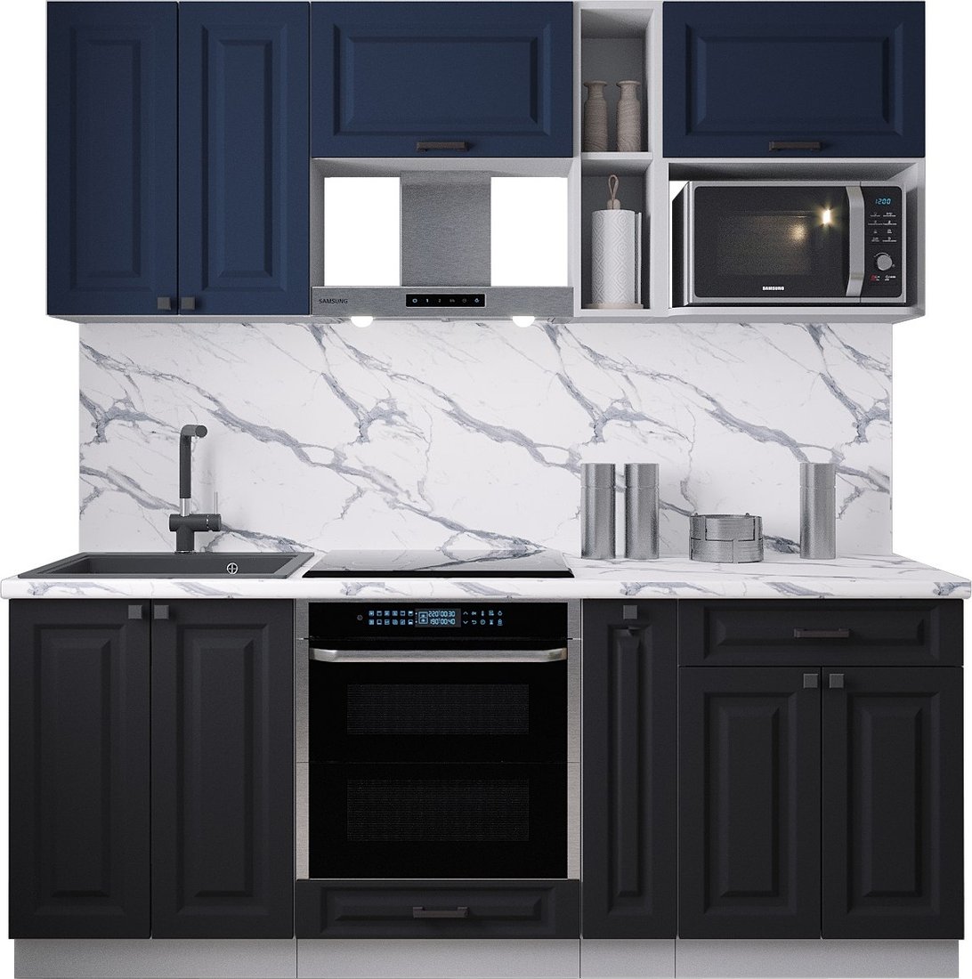 

Готовая кухня Интерлиния Мила Деко 2.0 (черный/индиго/белый гранит)