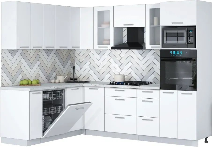 

Готовая кухня Интерлиния Мила Gloss 1.896х2.58 (белый/белый/серый каспий)