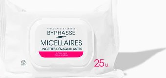  Byphasse Салфетки для лица с мицеллярной жидкостью для чувствительной кожи 25 шт