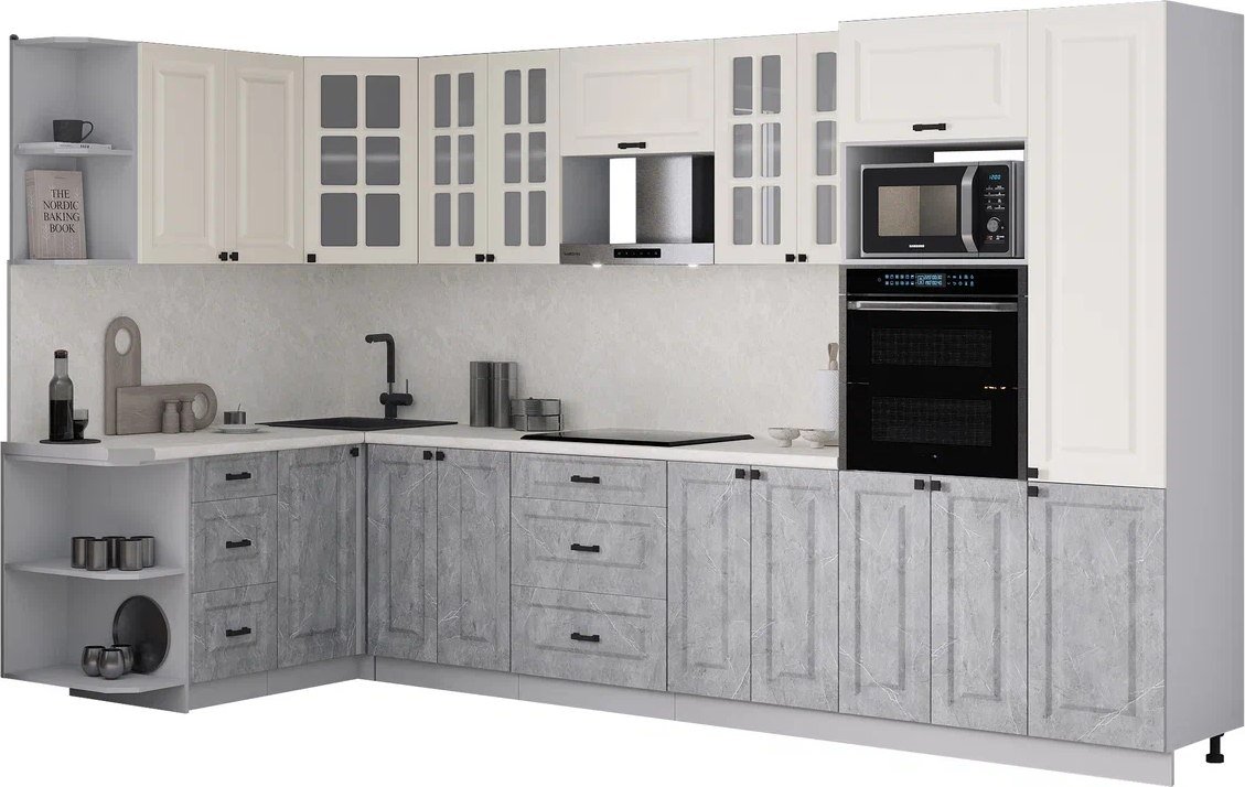 

Готовая кухня Интерлиния Мила Деко 1.68x3.4 LV (керамика/белый/опал светлый)