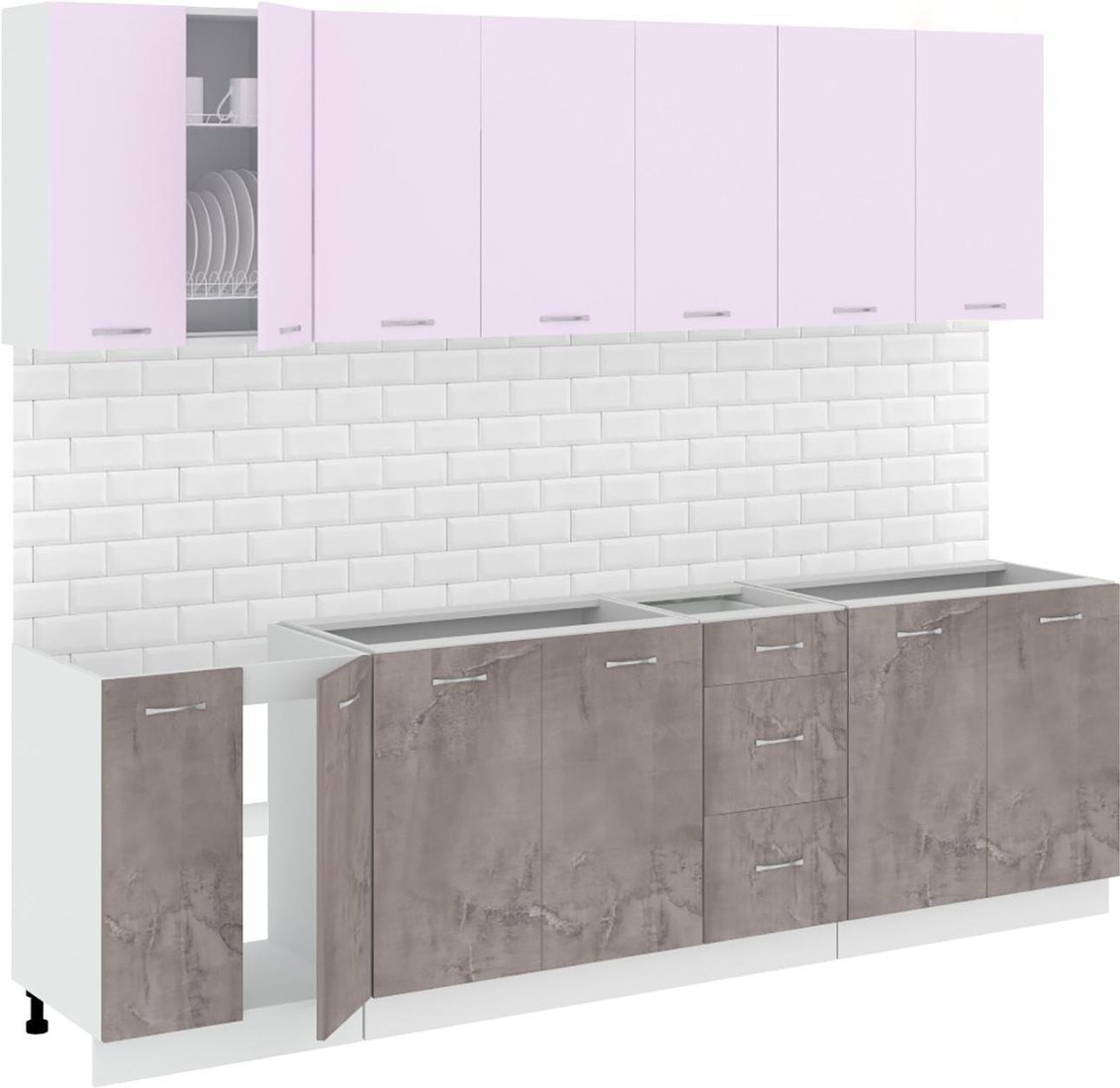 

Готовая кухня Кортекс-мебель Корнелия Лира 2.6 без столешницы (сиреневый/оникс)