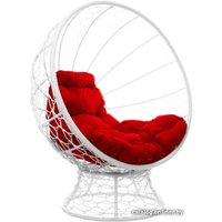 Кресло M-Group Кокос на подставке 11590106 (белый ротанг/красная подушка)
