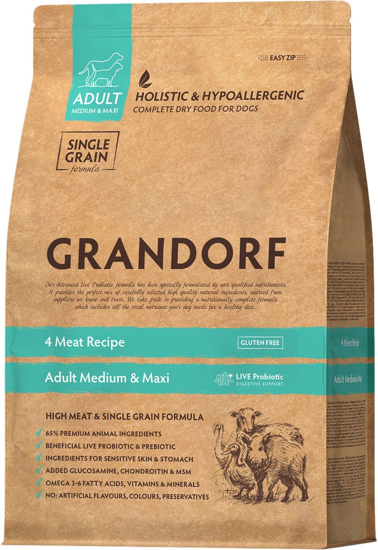 

Сухой корм для собак Grandorf Adult Medium & Maxi Probiotic 4 Meat Recipe (4 мяса с пробиотиками) 3 кг