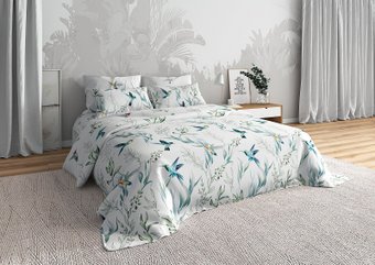 Постельное белье Уют Колибри 2-спальный (белый/цветной принт)
