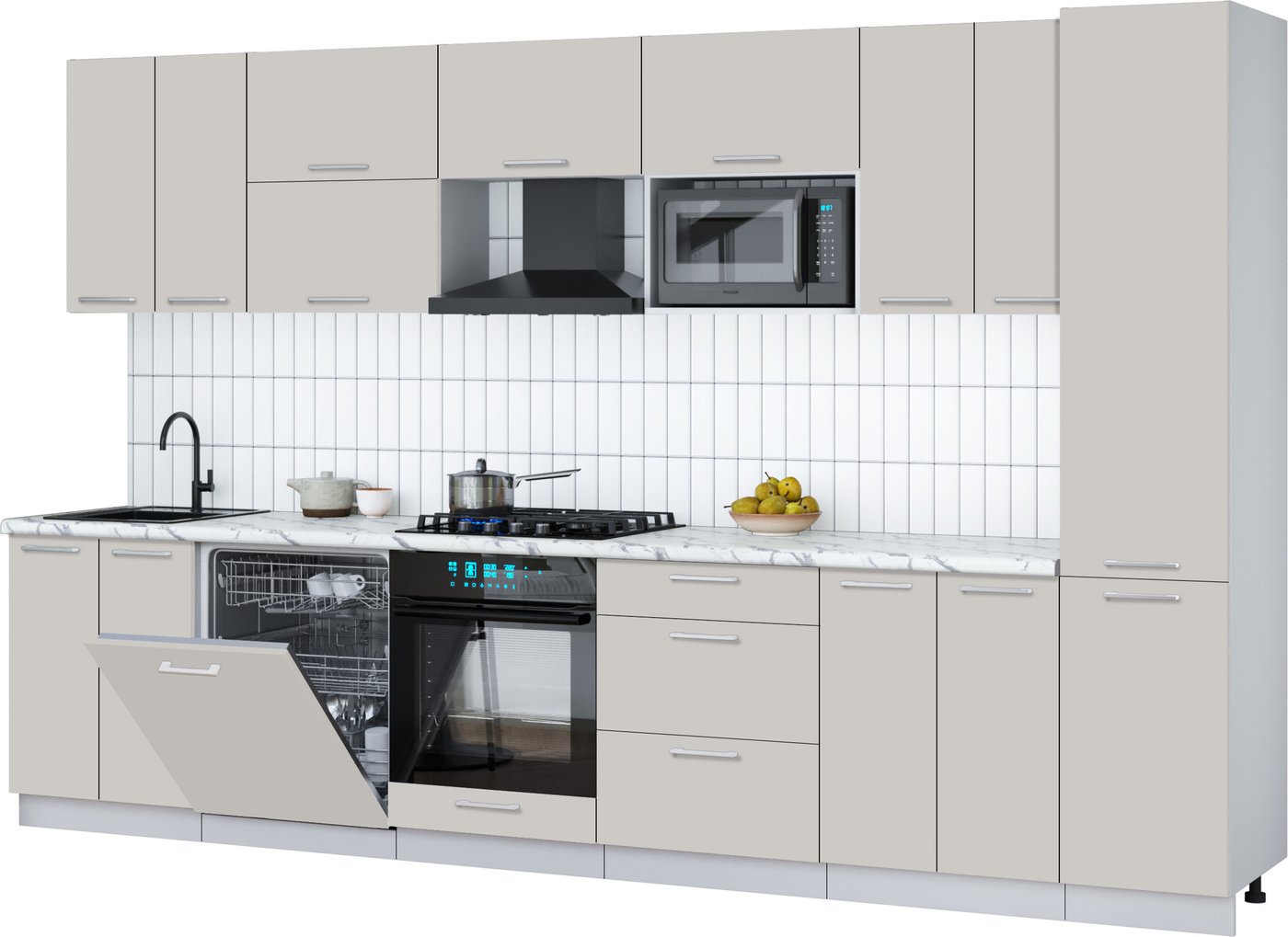 

Готовая кухня Интерлиния Мила Gloss 3.4-ПМ2 (кашемир/кашемир/белый гранит)