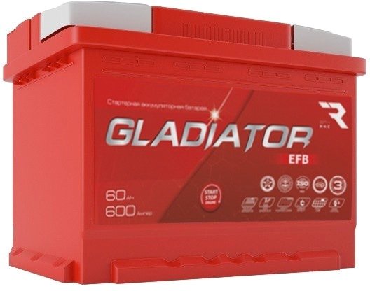 

Автомобильный аккумулятор Gladiator EFB 60 R+ (60 А·ч)