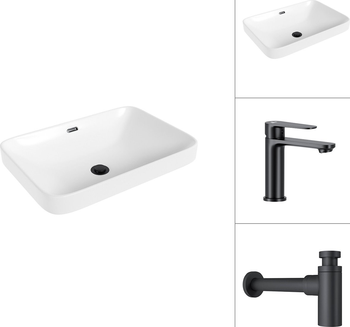 

Умывальник Lauter 21441B + Moon 21СК691BS с сифоном 21635B (черный матовый)