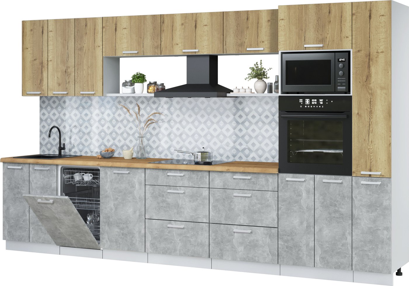 

Готовая кухня Интерлиния Мила Лайт 3.6-ПМ3 (дуб золотой/бетон/дуб бунратти)