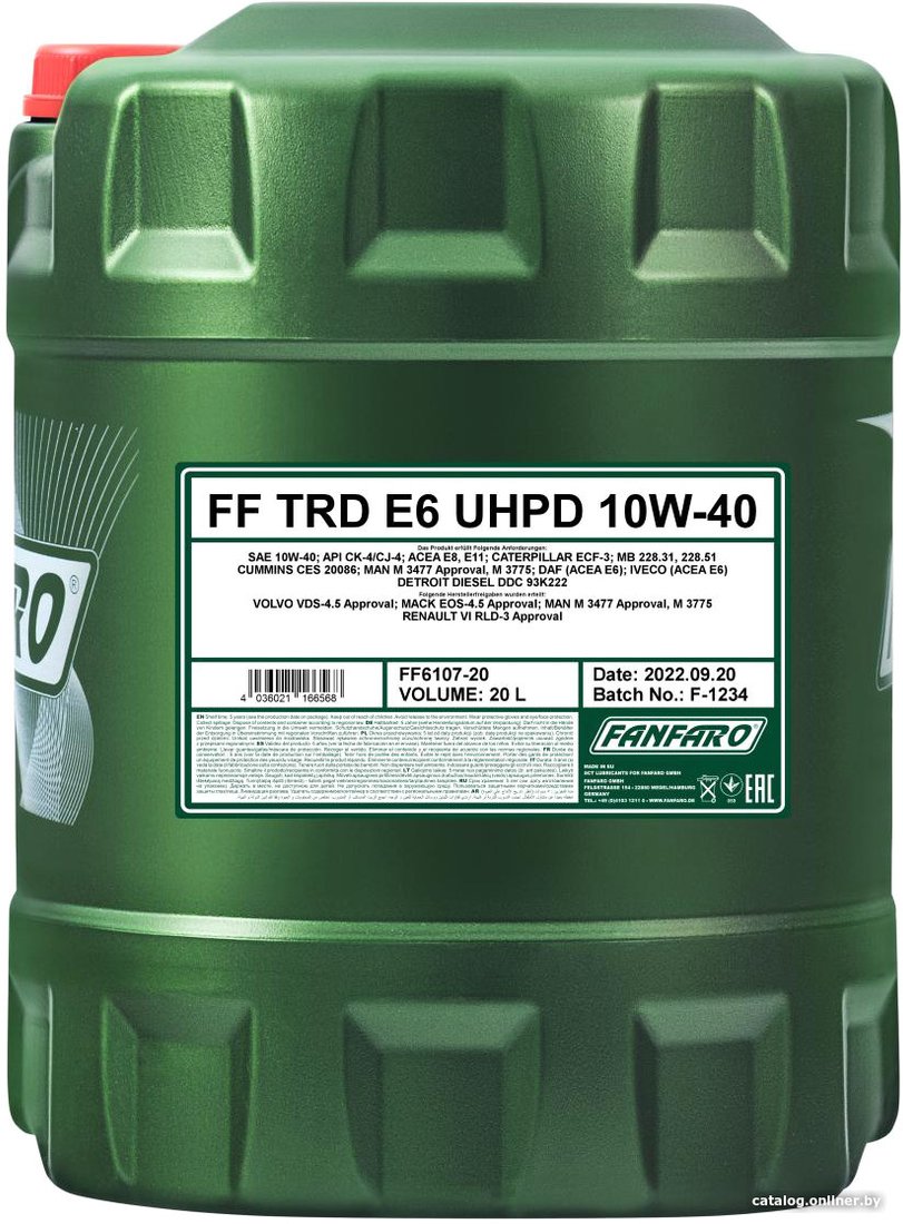 

Моторное масло Fanfaro TRD E6 UHPD 10W-40 CK-4/CJ-4 20л