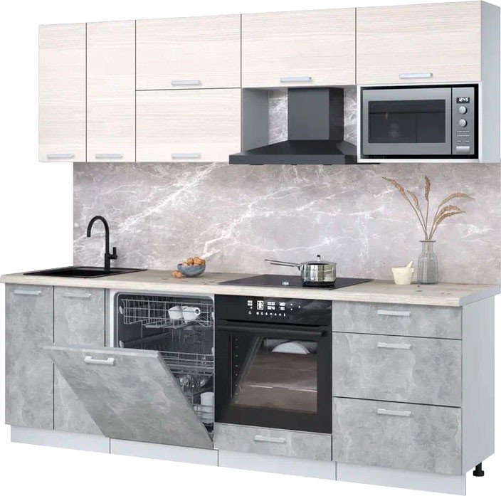 

Готовая кухня Интерлиния Мила Лайт 2.4-ПМ2 (вудлайн кремовый/бетон/бискайская сосна)