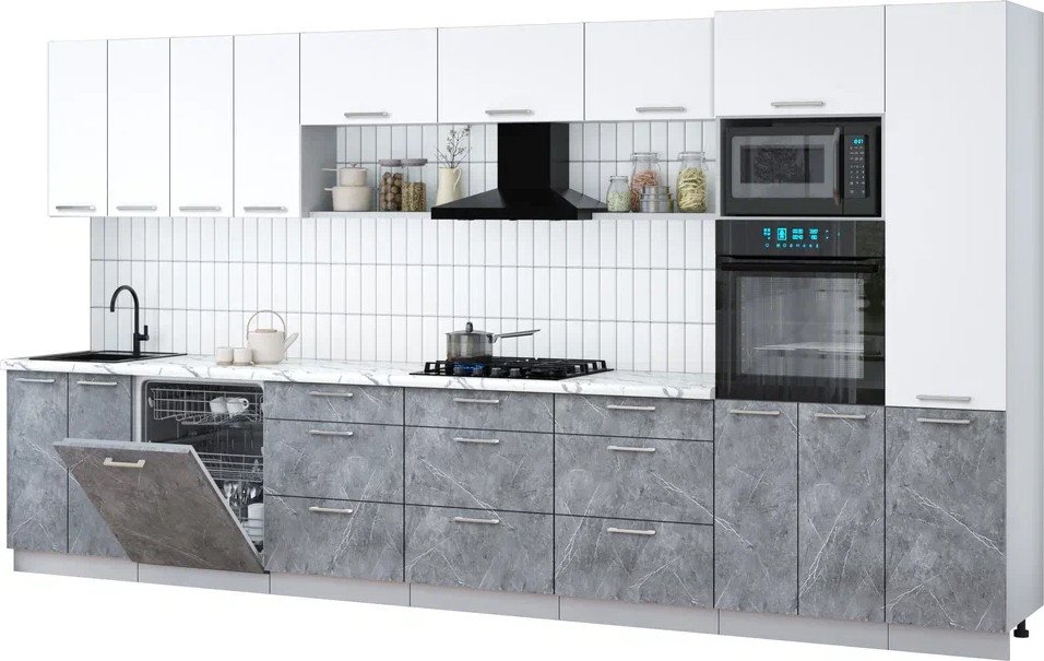 

Готовая кухня Интерлиния Мила Gloss 4.0-ПМ1 (керамика/белый/белый гранит)