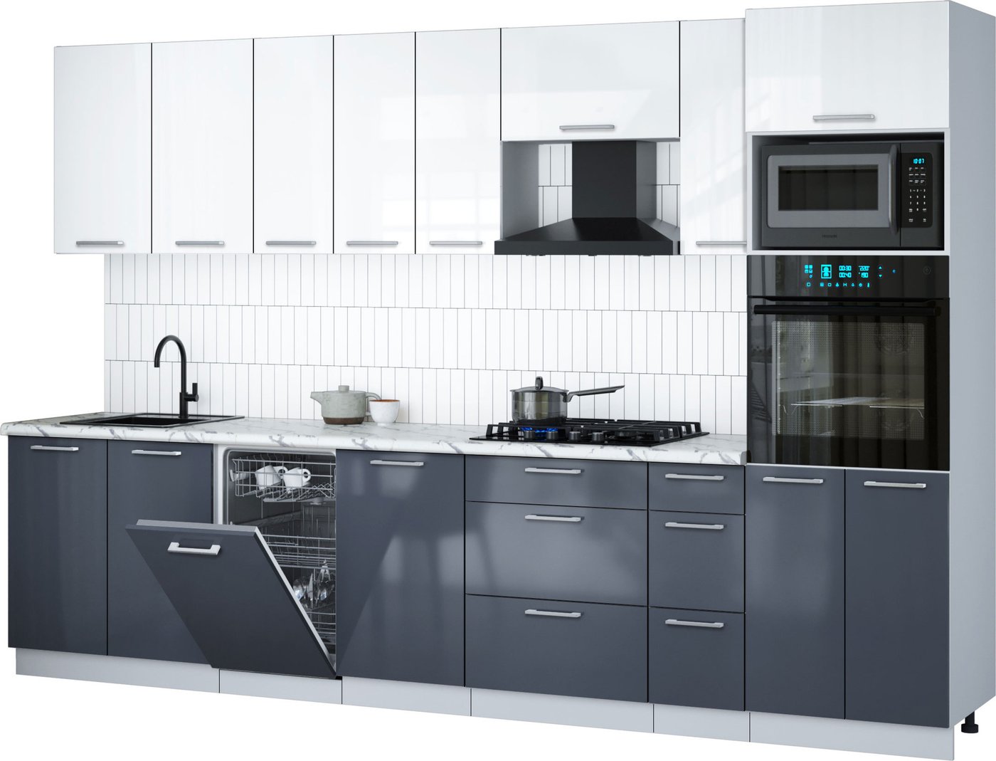 

Готовая кухня Интерлиния Мила Gloss 3.2-ПМ3 (асфальт глянец/белый глянец/белый гранит)