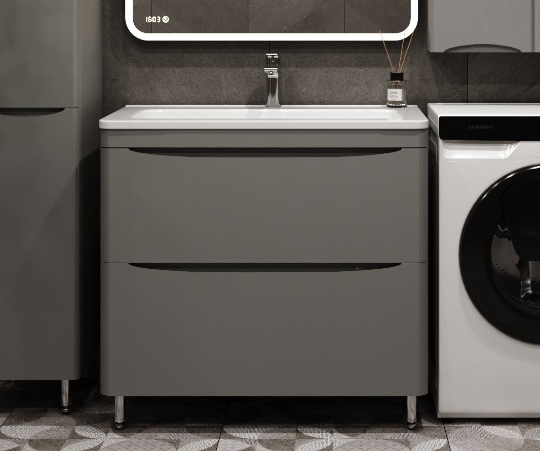 

Symbolite Тумба под умывальник Бергамо мини 90 Люкс Plus 2 ящика + Каре Люкс Мини 90х35 (серый)