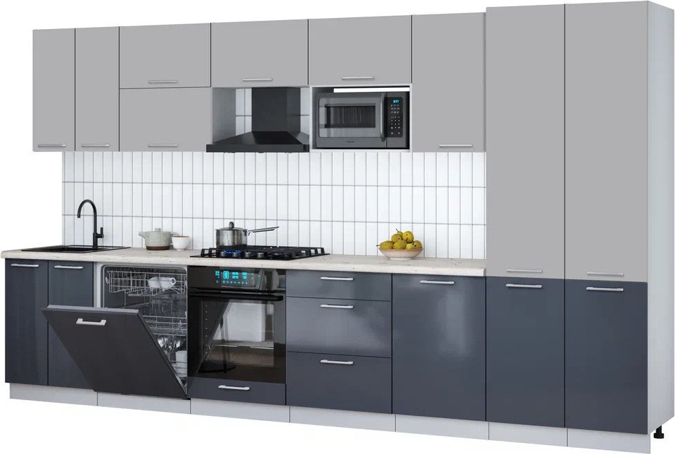 

Готовая кухня Интерлиния Мила Gloss 3.7-ПМ2 (асфальт глянец/грей/бискайская сосна)