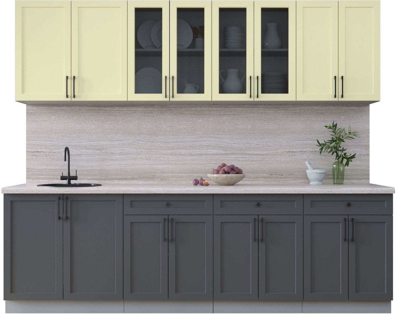 

Готовая кухня Интерлиния Тренд 2.6А (пепел/слоновая кость/травертин серый)