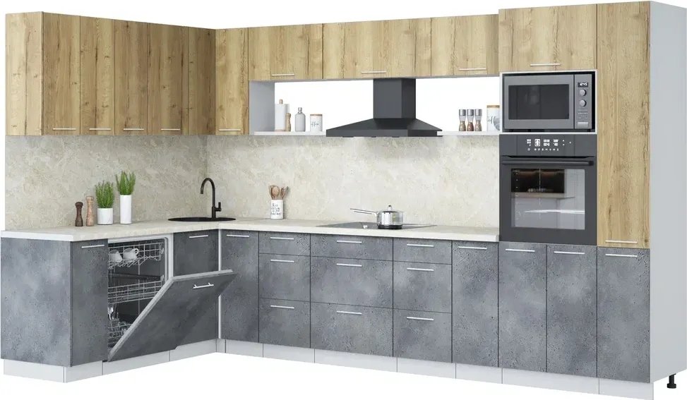 

Готовая кухня Интерлиния Мила Лайт 1.896х3.48 (дуб золотой/бетон портленд/опал светлый)