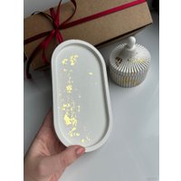 Декоративная шкатулка Gentle Art Декоративный набор из гипса бело-золотой (шкатулка+овальный поднос)