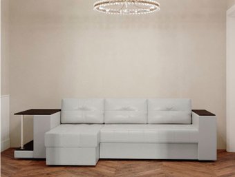 Настоящая мебель Ванкувер лайт со столом (угл., левый, боннель, э-кожа, белый)