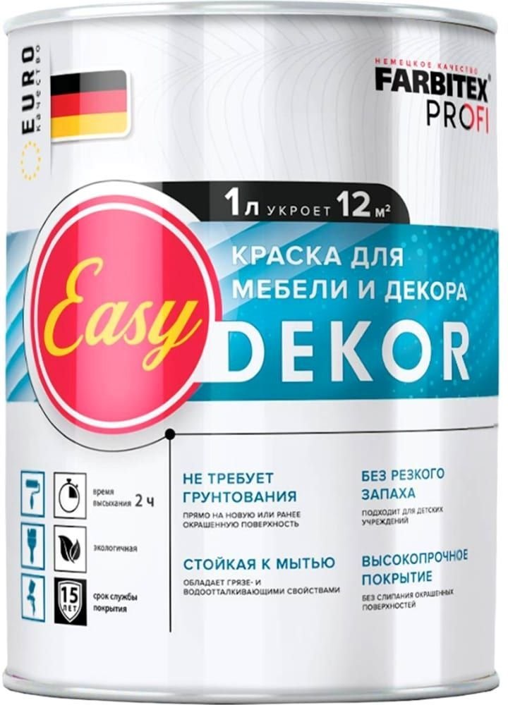 

Краска Farbitex Profi EasyDekor для мебели и декора 1 л (белый)