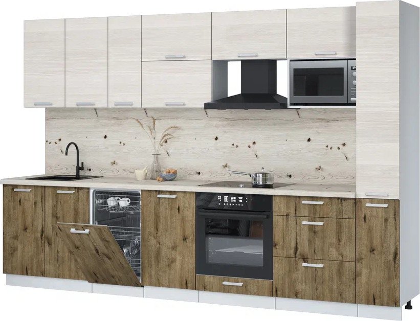 

Готовая кухня Интерлиния Мила Лайт 3.2-ПМ4 (вудлайн кремовый/дуб веллингтон/бискайская сосна)