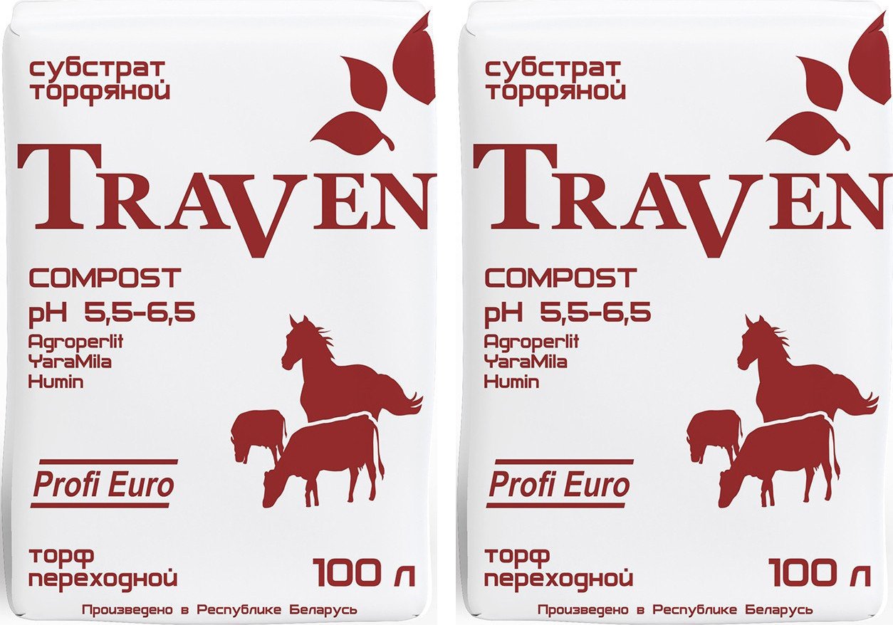 Торф Traven компост рН 5.5-6.5 (100 л) 2 шт