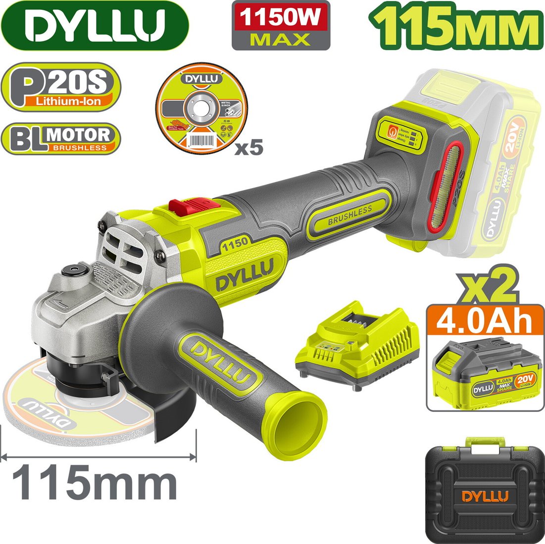 

Угловая шлифмашина Dyllu DTLAPB522 (с 2-мя АКБ, кейс)