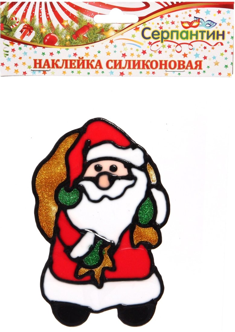 

Наклейка на окно Серпантин Дед Мороз с мешком подарков 15х18 см (белый/красный) 196-315