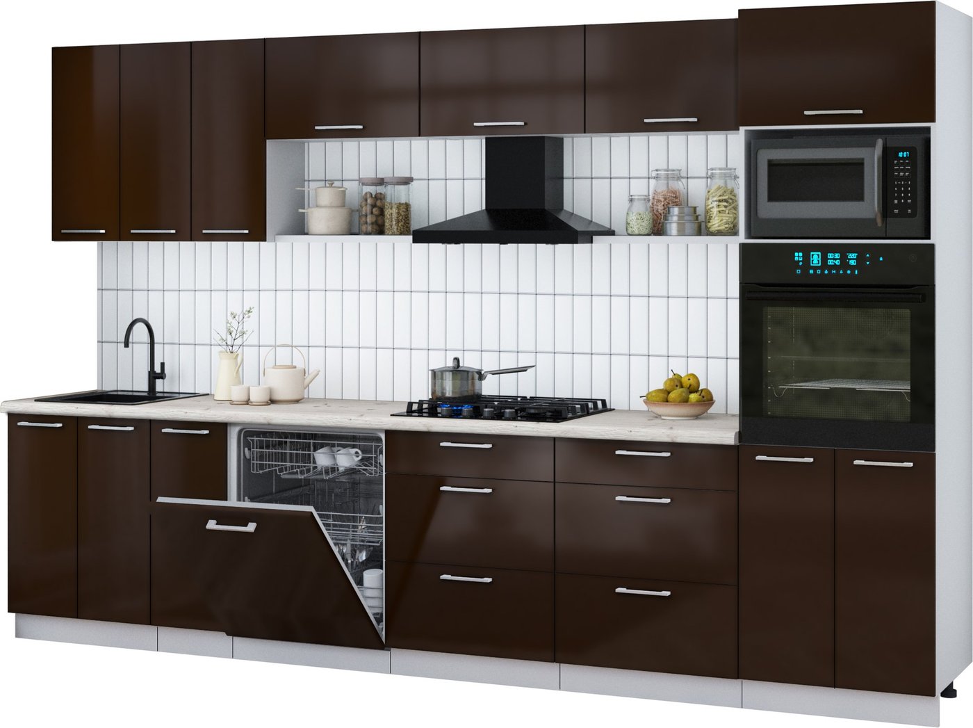 

Готовая кухня Интерлиния Мила Gloss 3.3-ПМ1-2 (шоколад глянец/шоколад глянец/бискайская сосна)