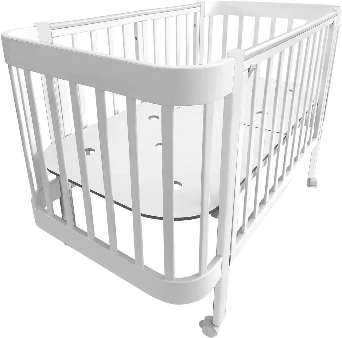 

Классическая детская кроватка Indigo Italiano Baby 3 в 1 колеса + продольный маятник (белый/белый)