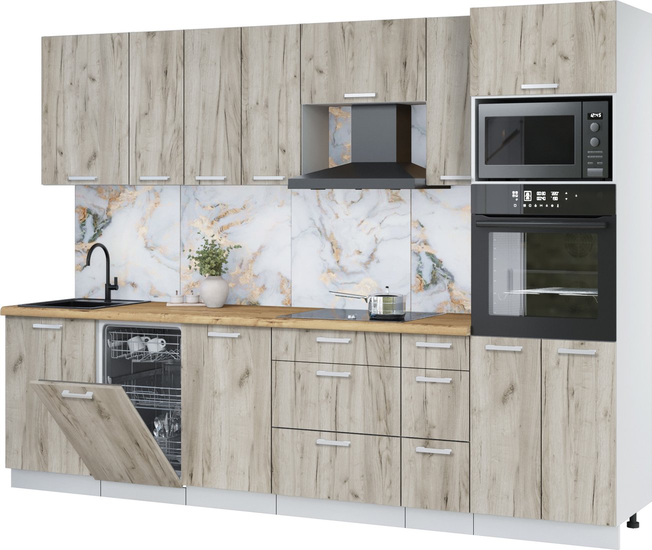 

Готовая кухня Интерлиния Мила Лайт 2.9-ПМ3 (дуб серый/дуб серый/дуб бунратти)