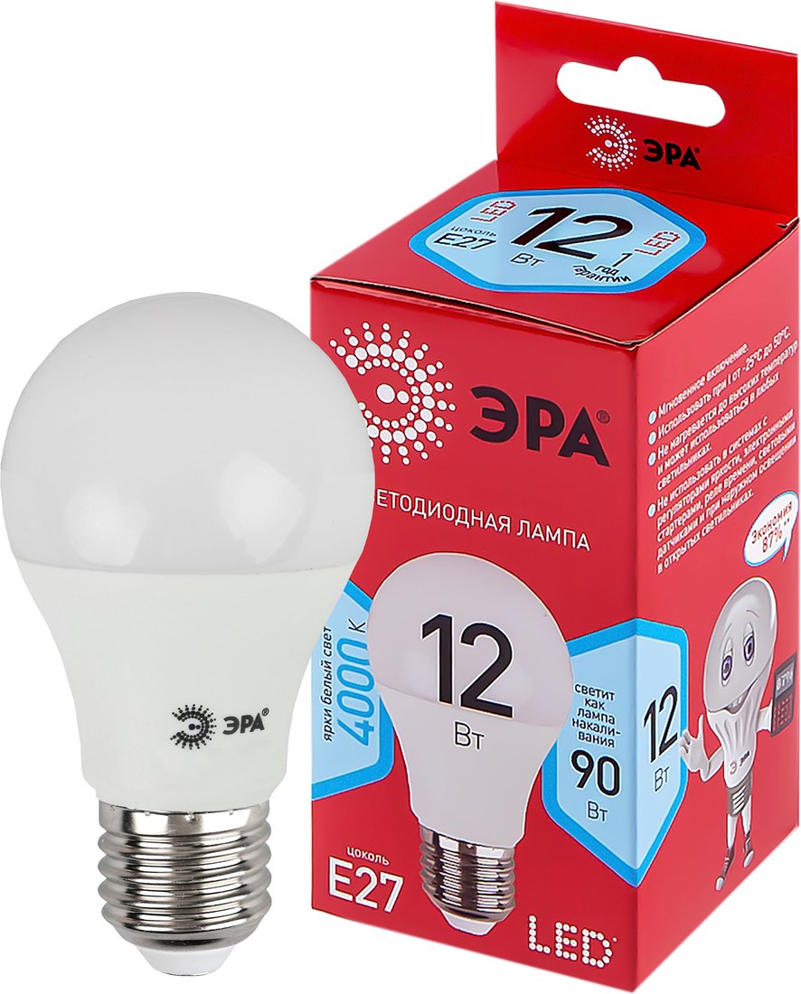 

Светодиодная лампочка ЭРА Red Line LED A60-12W-840-E27 R