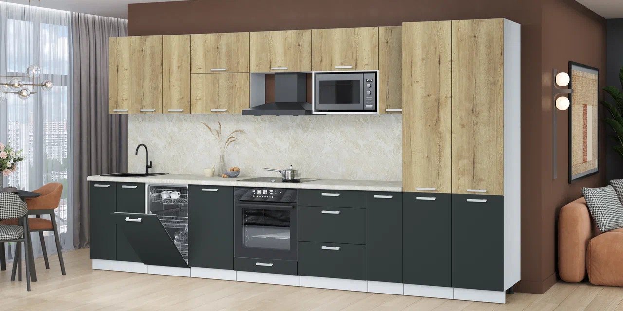 

Готовая кухня Интерлиния Мила Лайт 3.8-ПМ4 (дуб золотой/антрацит/опал светлый)