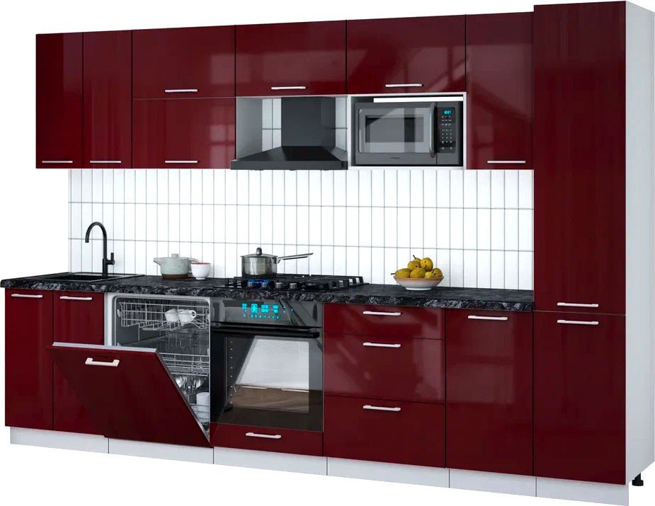 

Готовая кухня Интерлиния Мила Gloss 3.2-ПМ2 (бордовый глянец/бордовый глянец/кастилло темный)