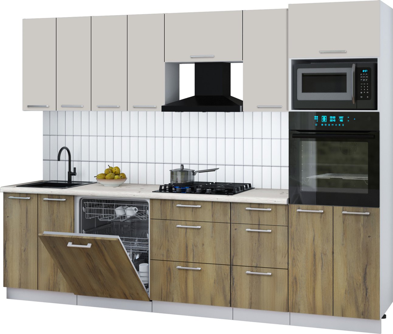 

Готовая кухня Интерлиния Мила Gloss 2.8-ПМ1 (дуб вотан/кашемир/бискайская сосна)