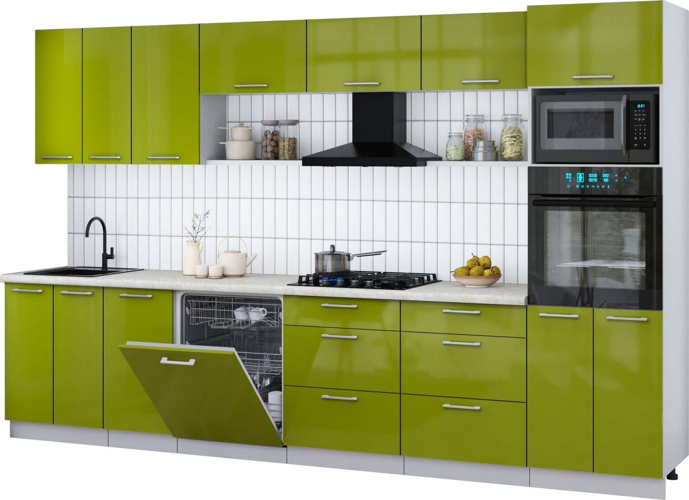 

Готовая кухня Интерлиния Мила Gloss 3.4-ПМ1-2 (яблоко глянец/яблоко глянец/опал светлый)