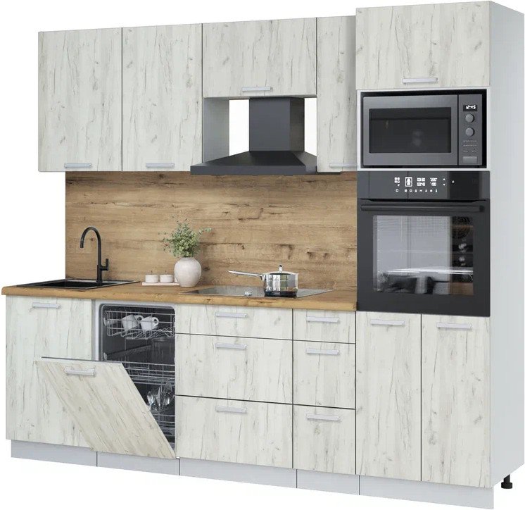 

Готовая кухня Интерлиния Мила Лайт 2.45-ПМ3 (дуб белый/дуб белый/дуб бунратти)