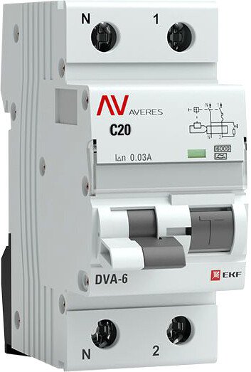 

Дифференциальный автомат EKF Averes DVA-6 2P 20А 30мА (C) 6кА тип A rcbo6-1pn-20C-30-a-av