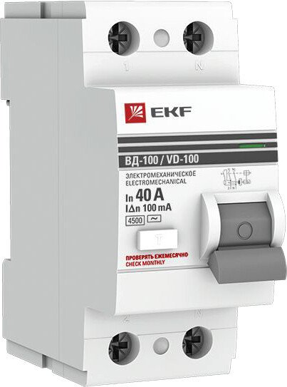 

Устройство защитного отключения EKF PROxima ВД-100 2P 40А100мА elcb-2-40-100-em-pro