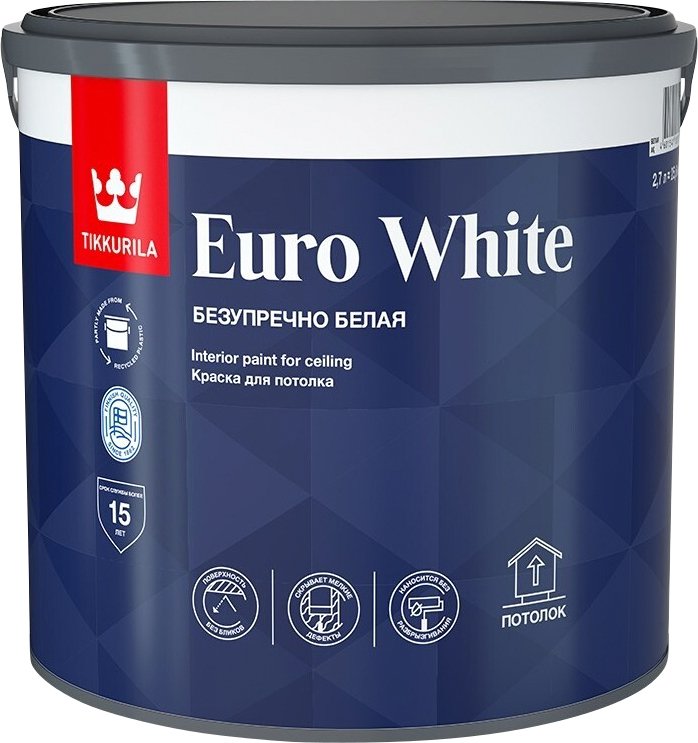 

Краска Tikkurila Euro White для потолка 2.7 л (белый глубокоматовый)