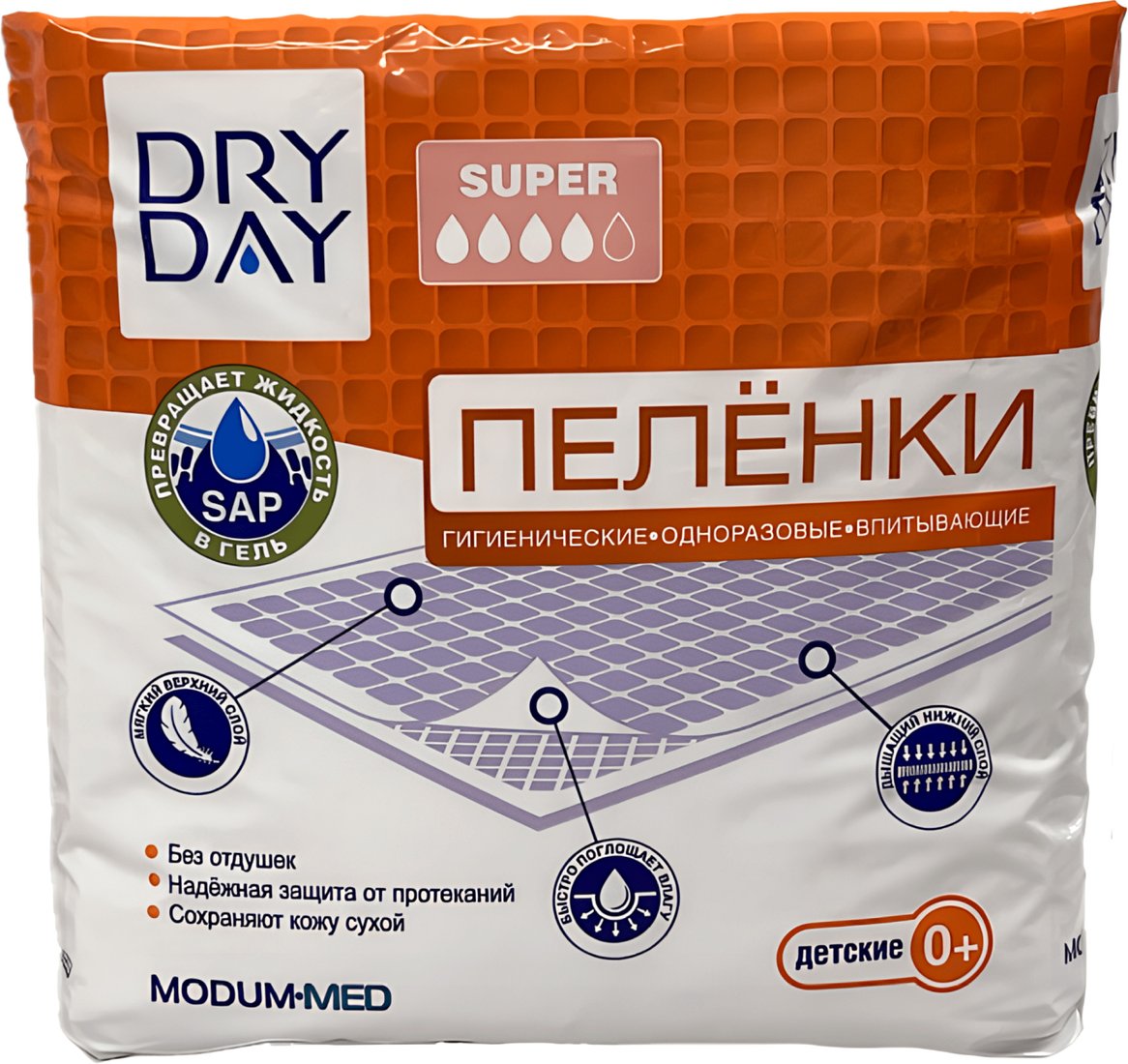 

Пеленка одноразовая Modum Dry Day Super детские 0+ 60x90 (10 шт)